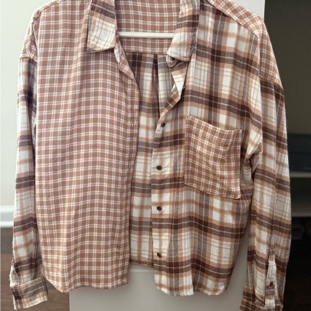 Pink Rose Tan and White Checkered Shirt